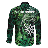 Personalised New Zealand Darts Family Matching Puletasi and Hawaiian Shirt Maori Koru Dartboard Green Flame LT05 - Polynesian Pride