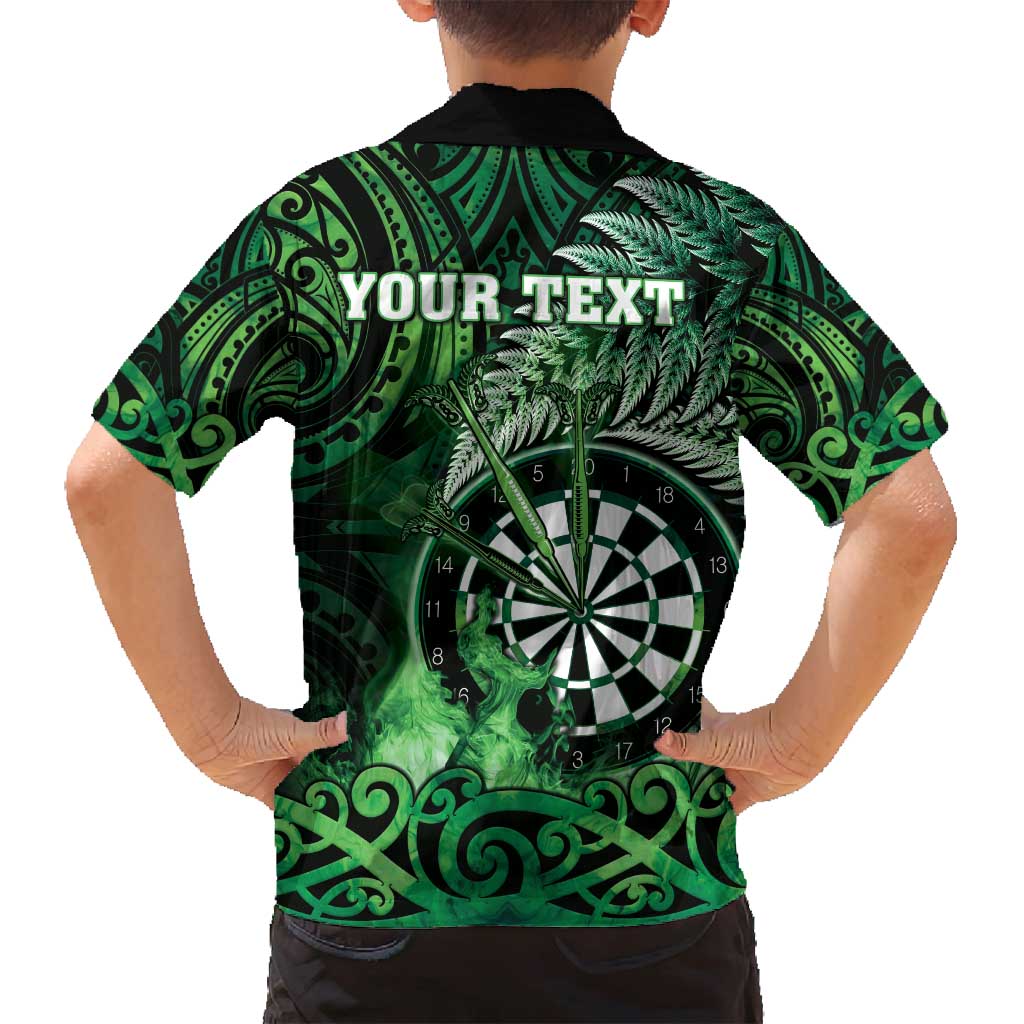 Personalised New Zealand Darts Family Matching Summer Maxi Dress and Hawaiian Shirt Maori Koru Dartboard Green Flame LT05 - Polynesian Pride