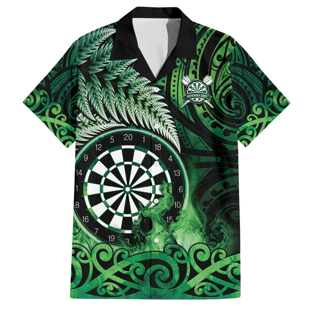 Personalised New Zealand Darts Family Matching Tank Maxi Dress and Hawaiian Shirt Maori Koru Dartboard Green Flame LT05 Dad's Shirt - Short Sleeve Green - Polynesian Pride