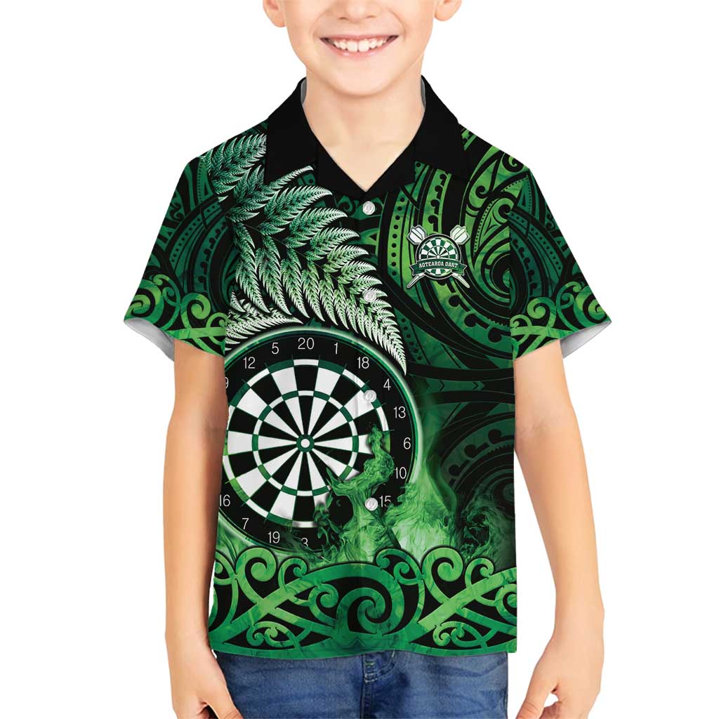 Personalised New Zealand Darts Family Matching Tank Maxi Dress and Hawaiian Shirt Maori Koru Dartboard Green Flame LT05 Son's Shirt Green - Polynesian Pride
