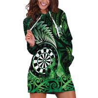 Personalised New Zealand Darts Hoodie Dress Maori Koru Dartboard Green Flame