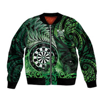 Personalised New Zealand Darts Sleeve Zip Bomber Jacket Maori Koru Dartboard Green Flame LT05 Unisex Green - Polynesian Pride