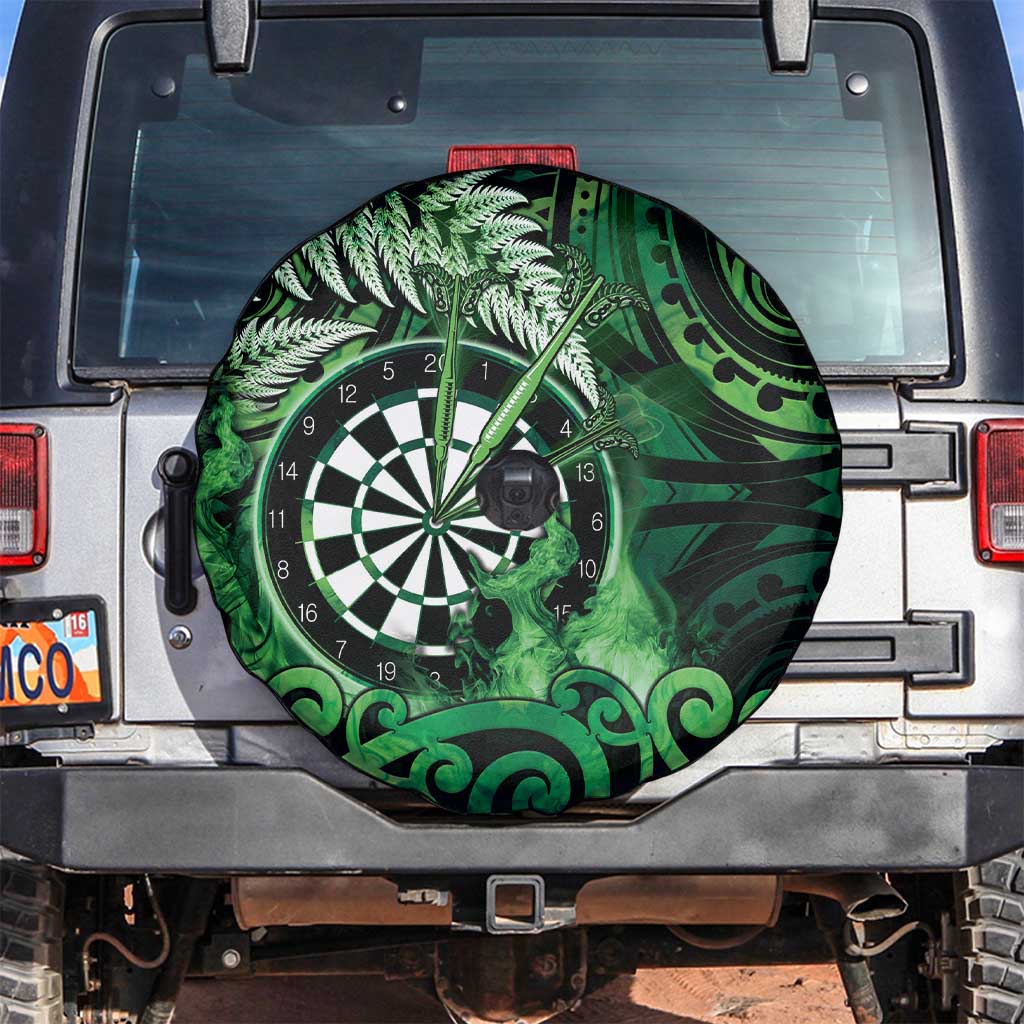 New Zealand Darts Spare Tire Cover Maori Koru Dartboard Green Flame
