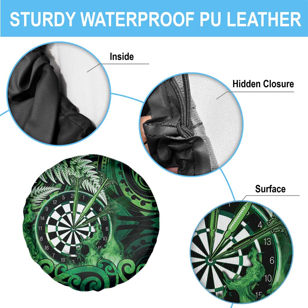 New Zealand Darts Spare Tire Cover Maori Koru Dartboard Green Flame