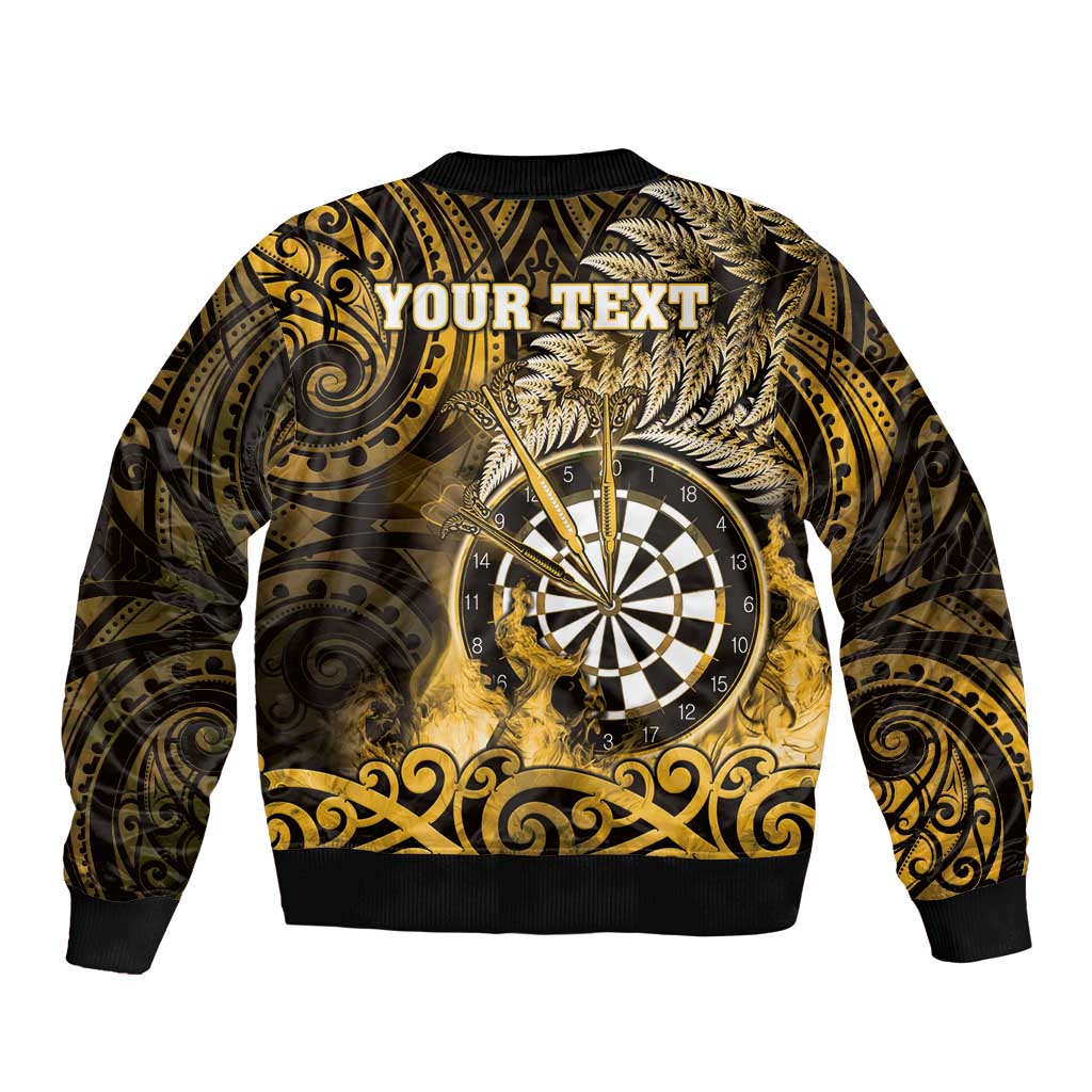 Personalised New Zealand Darts Bomber Jacket Maori Koru Dartboard Gold Flame LT05 - Polynesian Pride