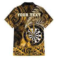 Personalised New Zealand Darts Family Matching Long Sleeve Bodycon Dress and Hawaiian Shirt Maori Koru Dartboard Gold Flame LT05 - Polynesian Pride