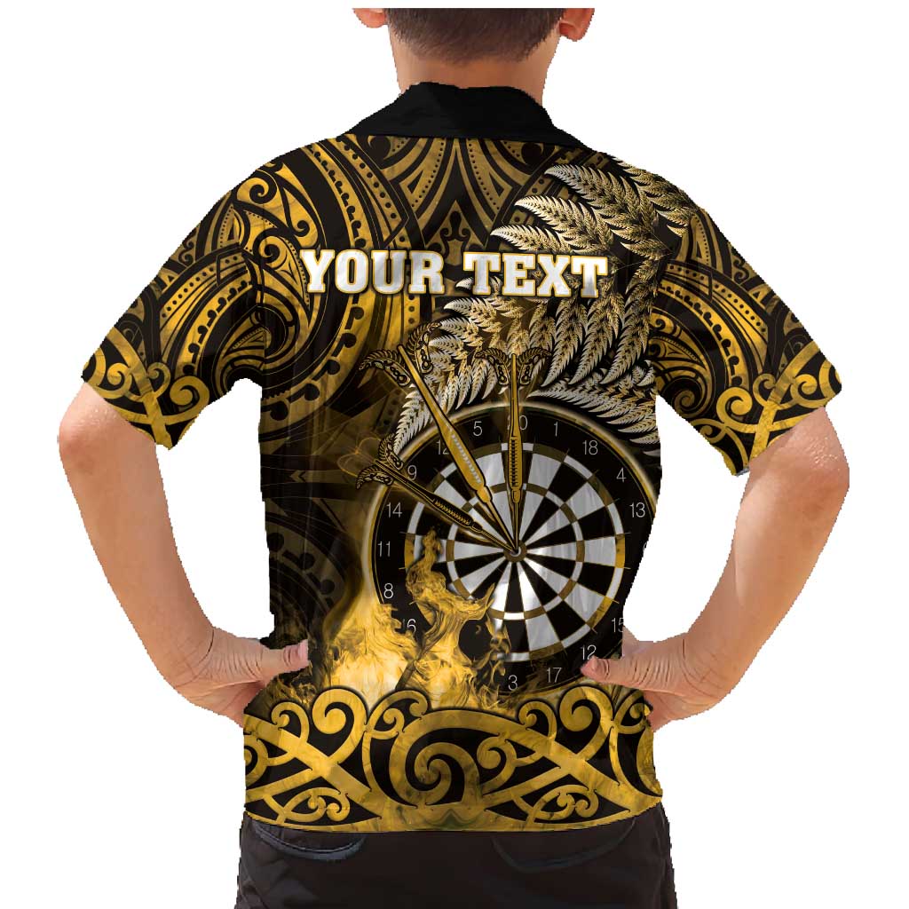 Personalised New Zealand Darts Family Matching Mermaid Dress and Hawaiian Shirt Maori Koru Dartboard Gold Flame LT05 - Polynesian Pride
