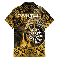 Personalised New Zealand Darts Family Matching Off The Shoulder Long Sleeve Dress and Hawaiian Shirt Maori Koru Dartboard Gold Flame LT05 - Polynesian Pride