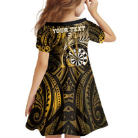 Personalised New Zealand Darts Family Matching Off Shoulder Maxi Dress and Hawaiian Shirt Maori Koru Dartboard Gold Flame LT05 - Polynesian Pride