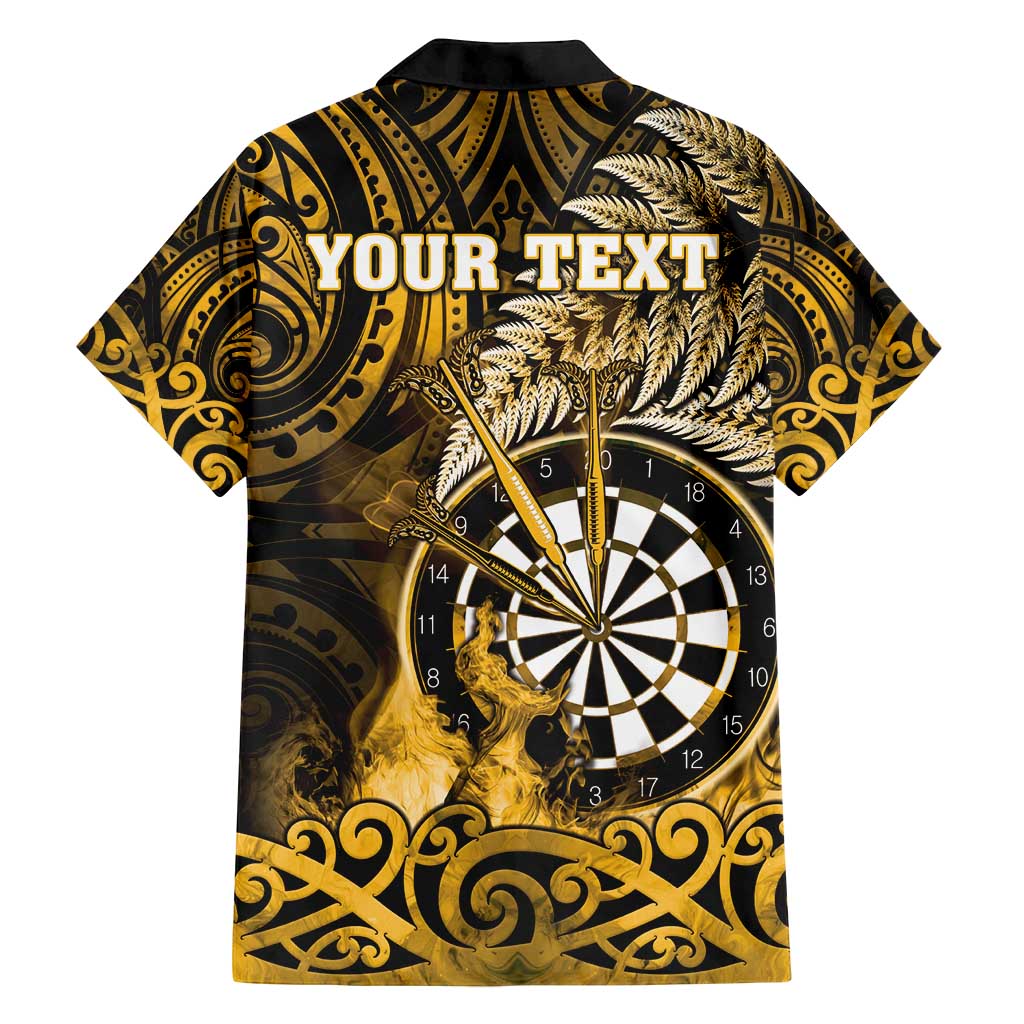 Personalised New Zealand Darts Family Matching Puletasi and Hawaiian Shirt Maori Koru Dartboard Gold Flame LT05 - Polynesian Pride