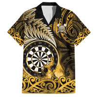 Personalised New Zealand Darts Family Matching Tank Maxi Dress and Hawaiian Shirt Maori Koru Dartboard Gold Flame LT05 Dad's Shirt - Short Sleeve Gold - Polynesian Pride