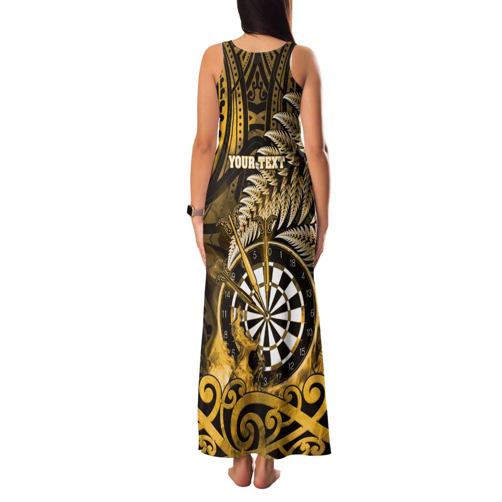 Personalised New Zealand Darts Family Matching Tank Maxi Dress and Hawaiian Shirt Maori Koru Dartboard Gold Flame LT05 - Polynesian Pride