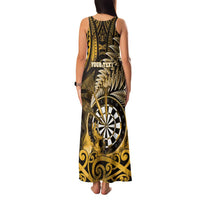 Personalised New Zealand Darts Family Matching Tank Maxi Dress and Hawaiian Shirt Maori Koru Dartboard Gold Flame LT05 - Polynesian Pride