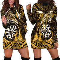 Personalised New Zealand Darts Hoodie Dress Maori Koru Dartboard Gold Flame