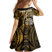 Personalised New Zealand Darts Kid Short Sleeve Dress Maori Koru Dartboard Gold Flame