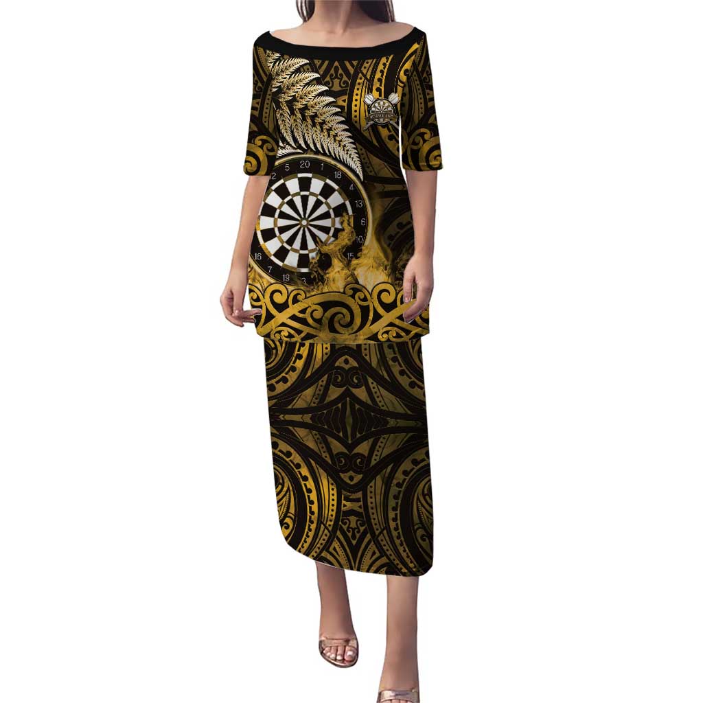 Personalised New Zealand Darts Puletasi Maori Koru Dartboard Gold Flame