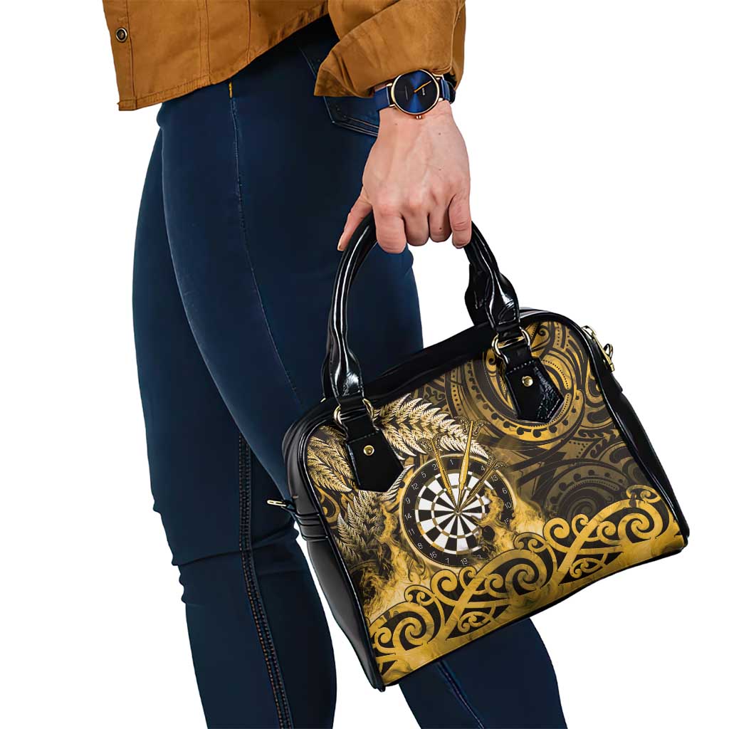 New Zealand Darts Shoulder Handbag Maori Koru Dartboard Gold Flame