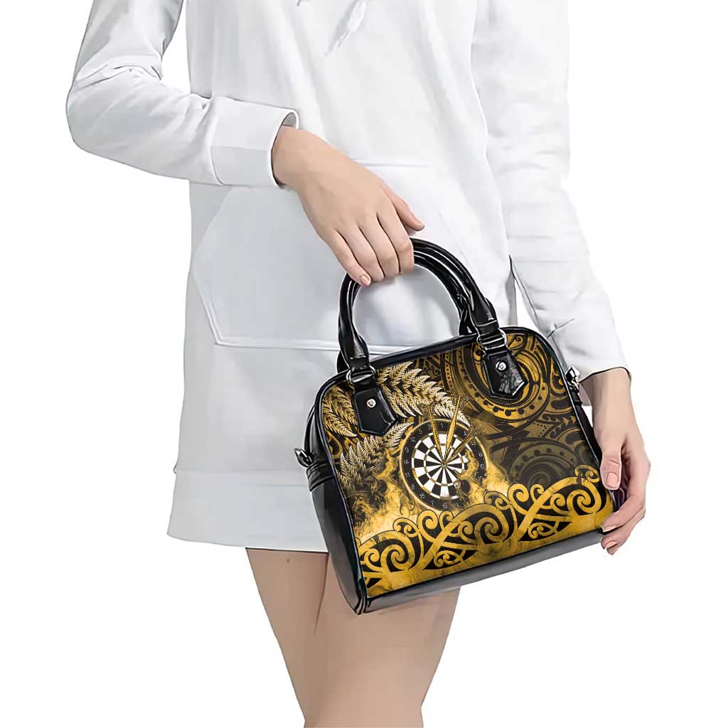 New Zealand Darts Shoulder Handbag Maori Koru Dartboard Gold Flame