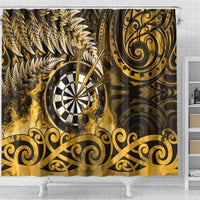 New Zealand Darts Shower Curtain Maori Koru Dartboard Gold Flame LT05 - Polynesian Pride