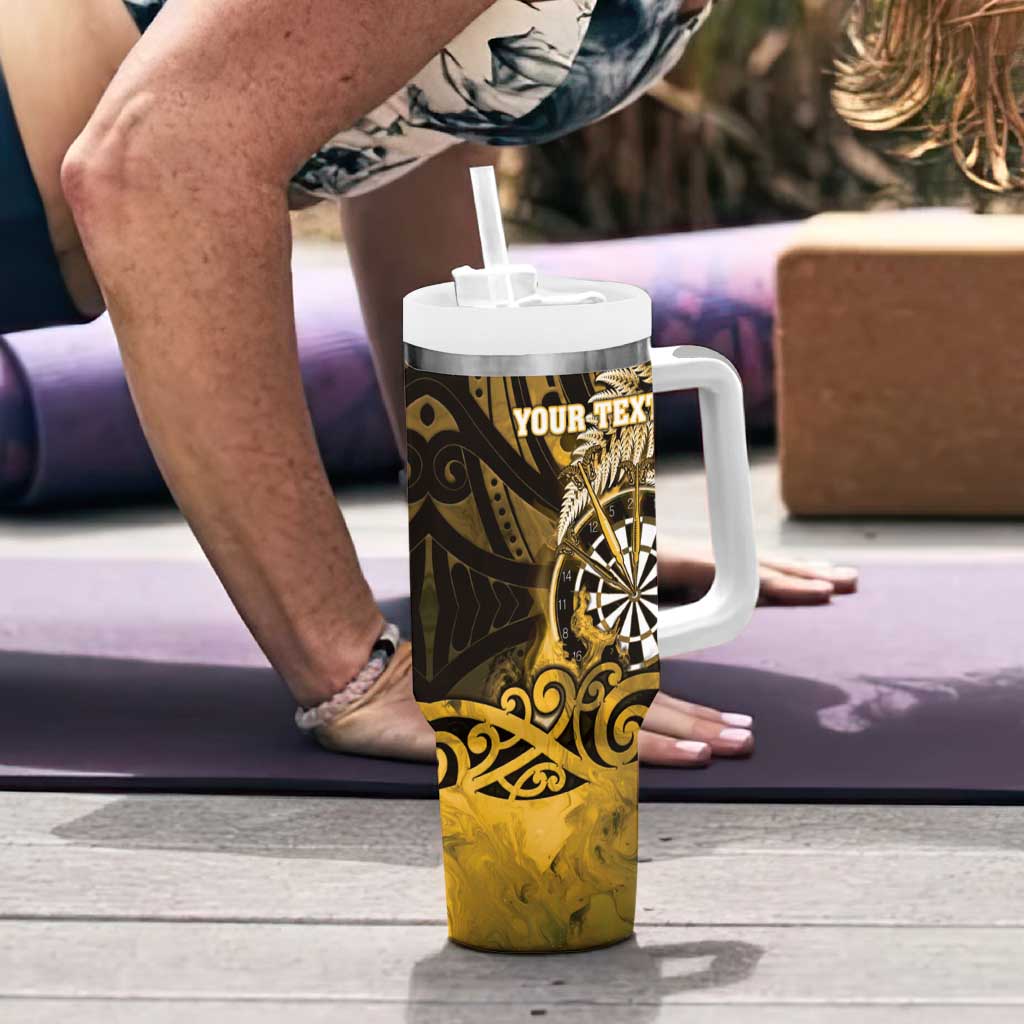 Personalised New Zealand Darts Tumbler With Handle Maori Koru Dartboard Gold Flame