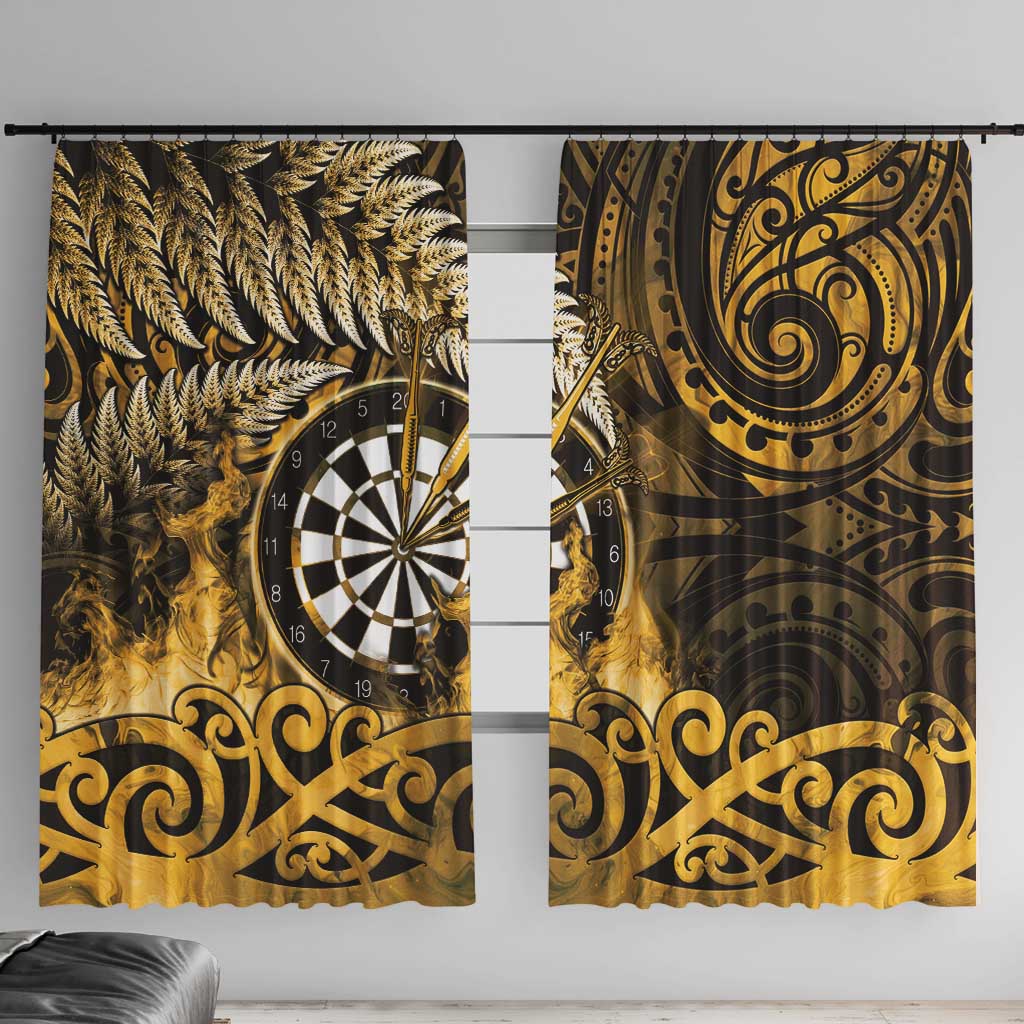 New Zealand Darts Window Curtain Maori Koru Dartboard Gold Flame LT05 With Hooks Gold - Polynesian Pride
