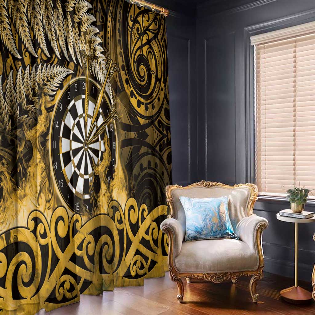 New Zealand Darts Window Curtain Maori Koru Dartboard Gold Flame LT05 - Polynesian Pride
