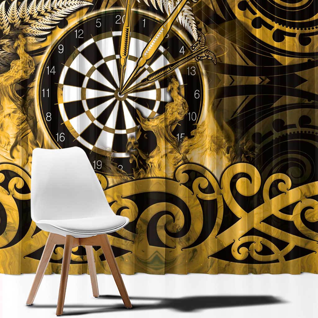 New Zealand Darts Window Curtain Maori Koru Dartboard Gold Flame LT05 - Polynesian Pride