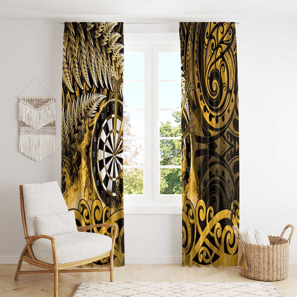 New Zealand Darts Window Curtain Maori Koru Dartboard Gold Flame LT05 - Polynesian Pride