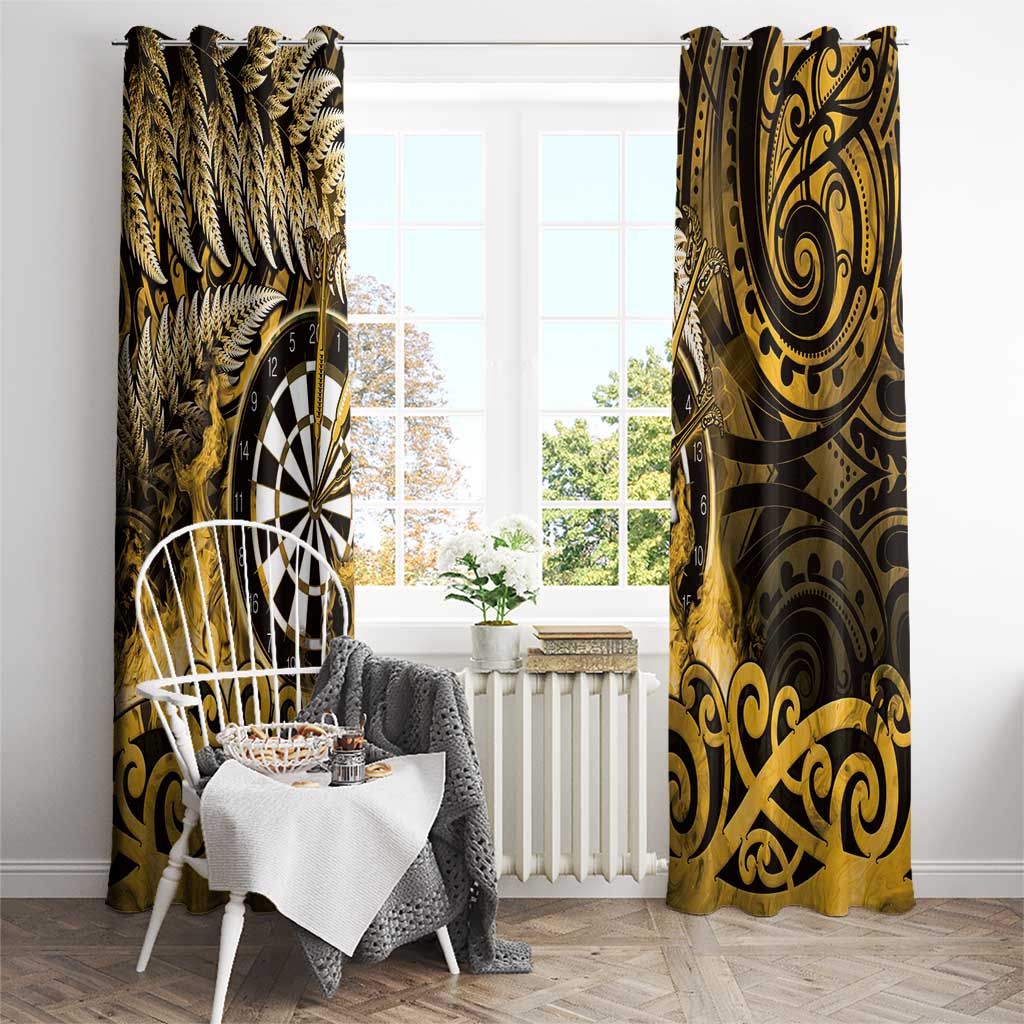 New Zealand Darts Window Curtain Maori Koru Dartboard Gold Flame LT05 - Polynesian Pride
