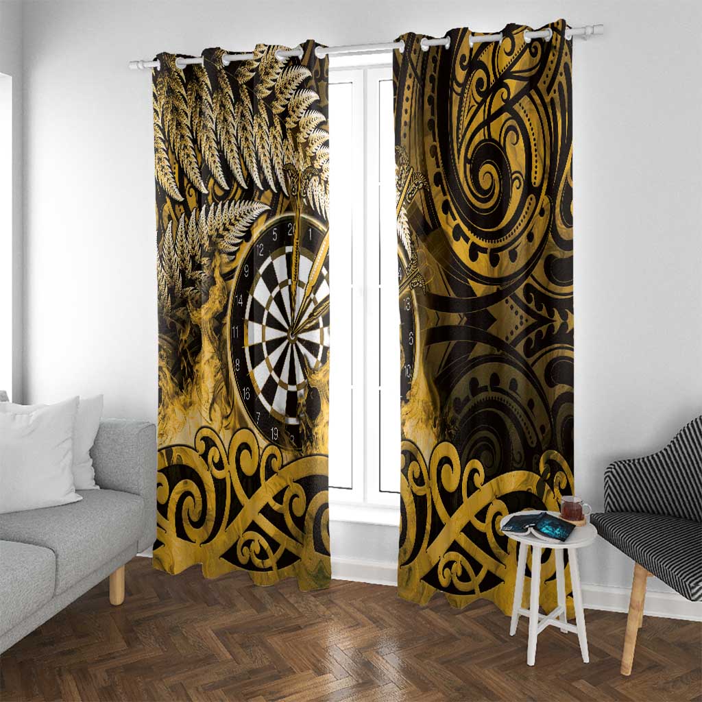 New Zealand Darts Window Curtain Maori Koru Dartboard Gold Flame LT05 With Grommets Gold - Polynesian Pride