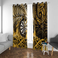New Zealand Darts Window Curtain Maori Koru Dartboard Gold Flame LT05 With Grommets Gold - Polynesian Pride