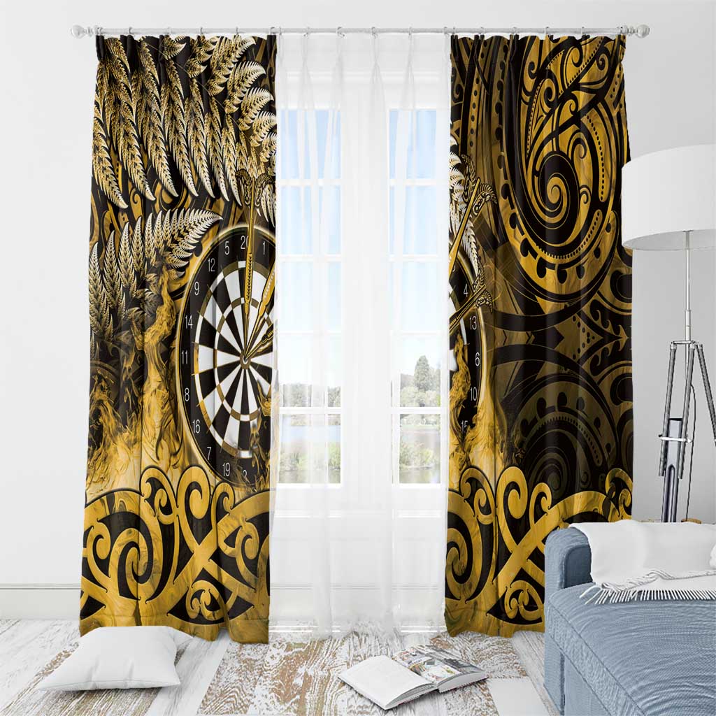 New Zealand Darts Window Curtain Maori Koru Dartboard Gold Flame LT05 - Polynesian Pride
