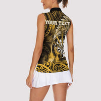 Personalised New Zealand Darts Women Sleeveless Polo Shirt Maori Koru Dartboard Gold Flame