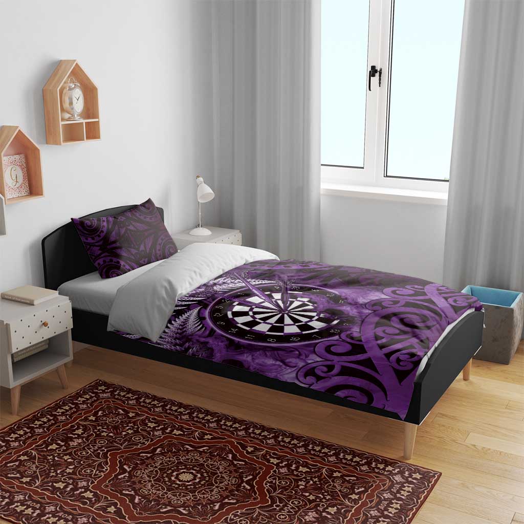 New Zealand Darts Bedding Set Maori Koru Dartboard Purple Flame