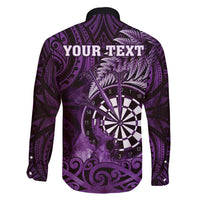 Personalised New Zealand Darts Family Matching Long Sleeve Bodycon Dress and Hawaiian Shirt Maori Koru Dartboard Purple Flame LT05 - Polynesian Pride