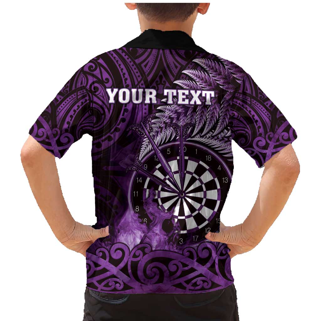 Personalised New Zealand Darts Family Matching Mermaid Dress and Hawaiian Shirt Maori Koru Dartboard Purple Flame LT05 - Polynesian Pride