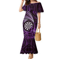 Personalised New Zealand Darts Family Matching Mermaid Dress and Hawaiian Shirt Maori Koru Dartboard Purple Flame LT05 Mom's Dress Purple - Polynesian Pride
