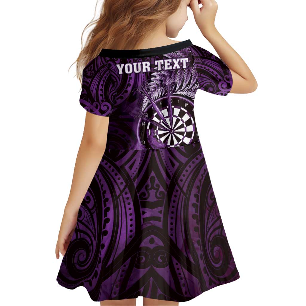 Personalised New Zealand Darts Family Matching Off Shoulder Short Dress and Hawaiian Shirt Maori Koru Dartboard Purple Flame LT05 - Polynesian Pride