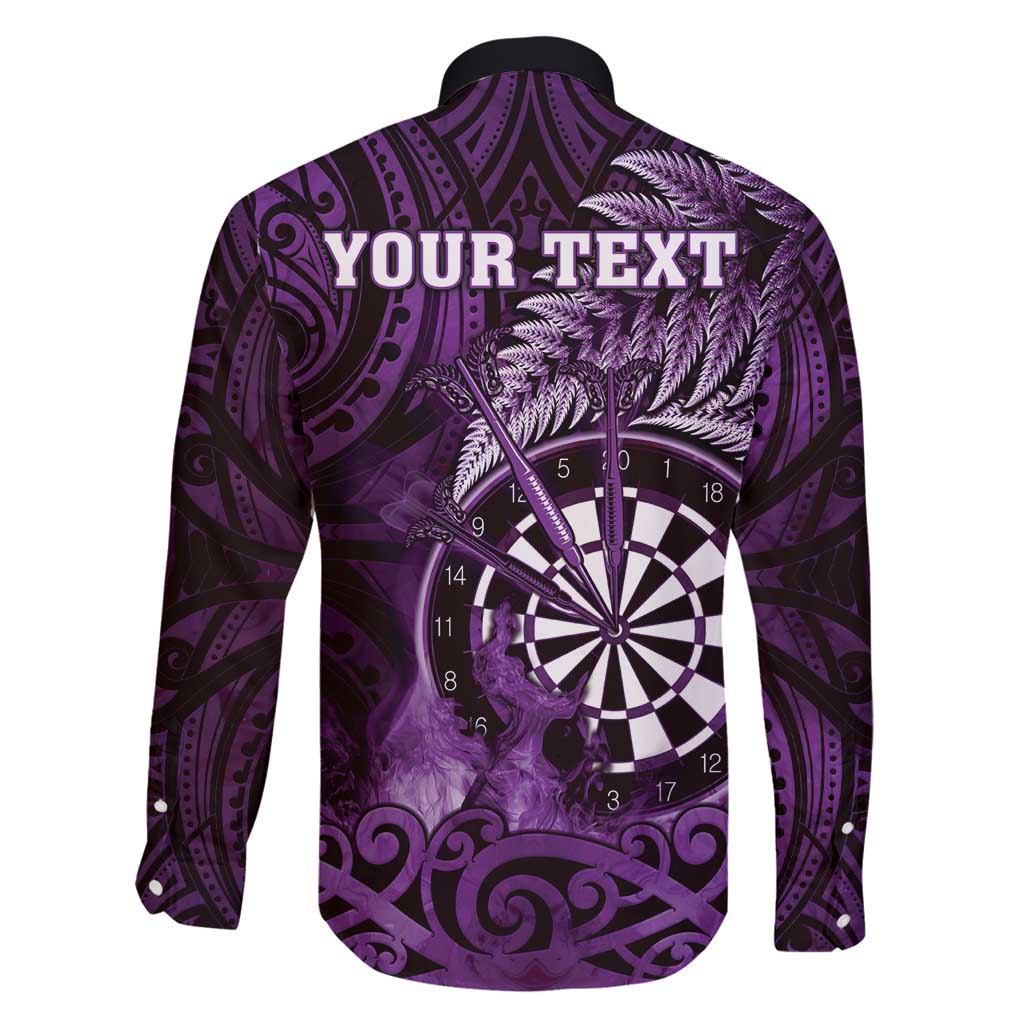 Personalised New Zealand Darts Family Matching Off Shoulder Short Dress and Hawaiian Shirt Maori Koru Dartboard Purple Flame LT05 - Polynesian Pride