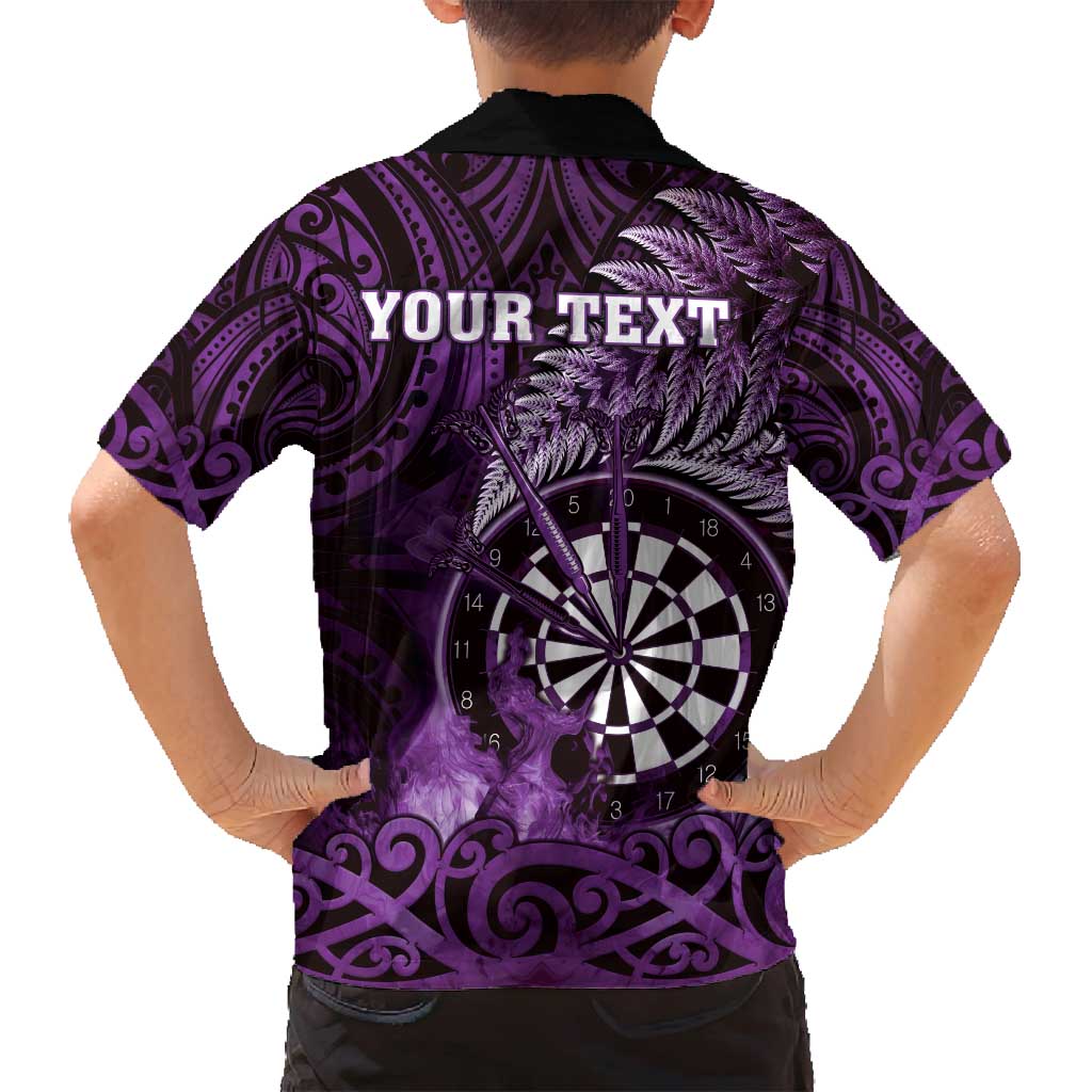 Personalised New Zealand Darts Family Matching Summer Maxi Dress and Hawaiian Shirt Maori Koru Dartboard Purple Flame LT05 - Polynesian Pride