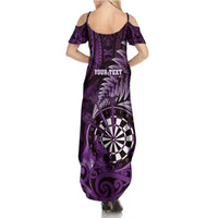 Personalised New Zealand Darts Family Matching Summer Maxi Dress and Hawaiian Shirt Maori Koru Dartboard Purple Flame LT05 - Polynesian Pride