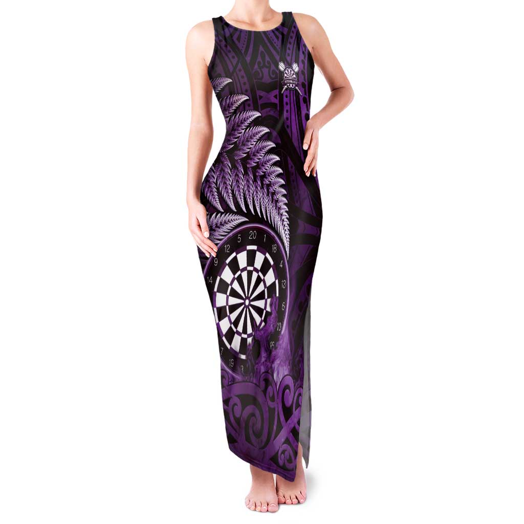 Personalised New Zealand Darts Family Matching Tank Maxi Dress and Hawaiian Shirt Maori Koru Dartboard Purple Flame LT05 Mom's Dress Purple - Polynesian Pride