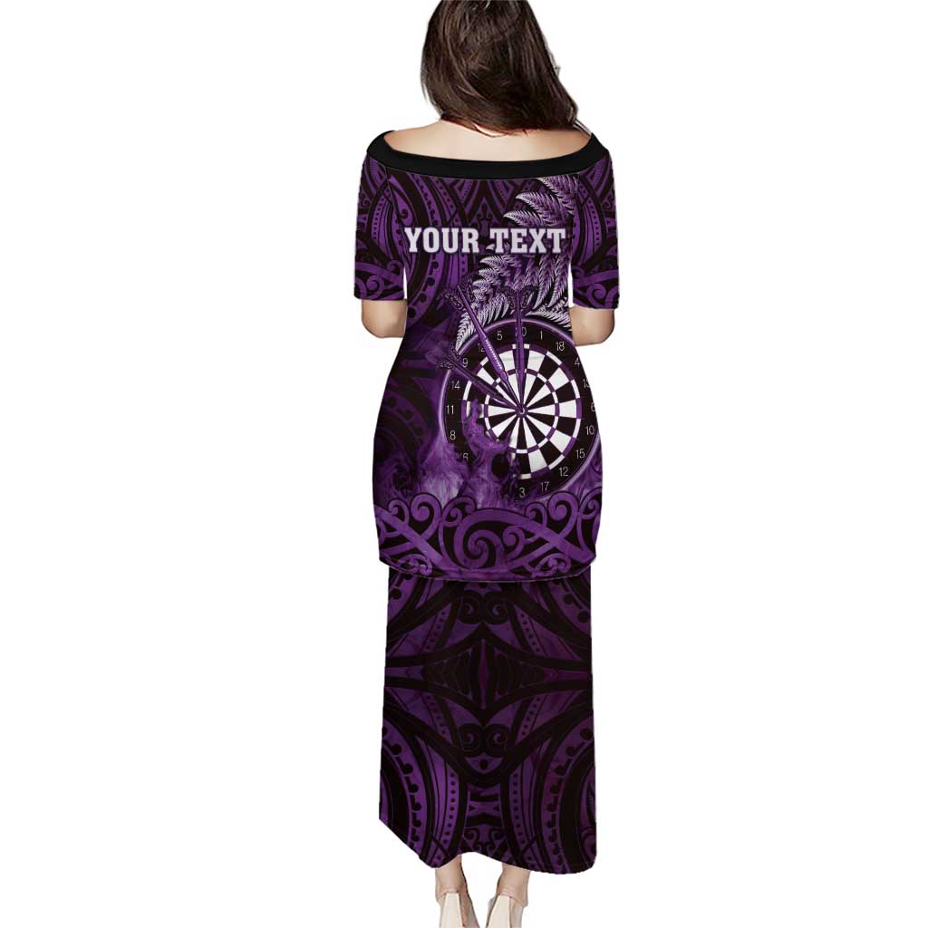Personalised New Zealand Darts Puletasi Maori Koru Dartboard Purple Flame