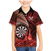 Personalised New Zealand Darts Family Matching Mermaid Dress and Hawaiian Shirt Maori Koru Dartboard Red Flame LT05 Son's Shirt Red - Polynesian Pride