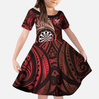 Personalised New Zealand Darts Family Matching Off Shoulder Maxi Dress and Hawaiian Shirt Maori Koru Dartboard Red Flame LT05 Daughter's Dress Red - Polynesian Pride
