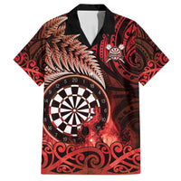 Personalised New Zealand Darts Family Matching Off Shoulder Maxi Dress and Hawaiian Shirt Maori Koru Dartboard Red Flame LT05 Dad's Shirt - Short Sleeve Red - Polynesian Pride