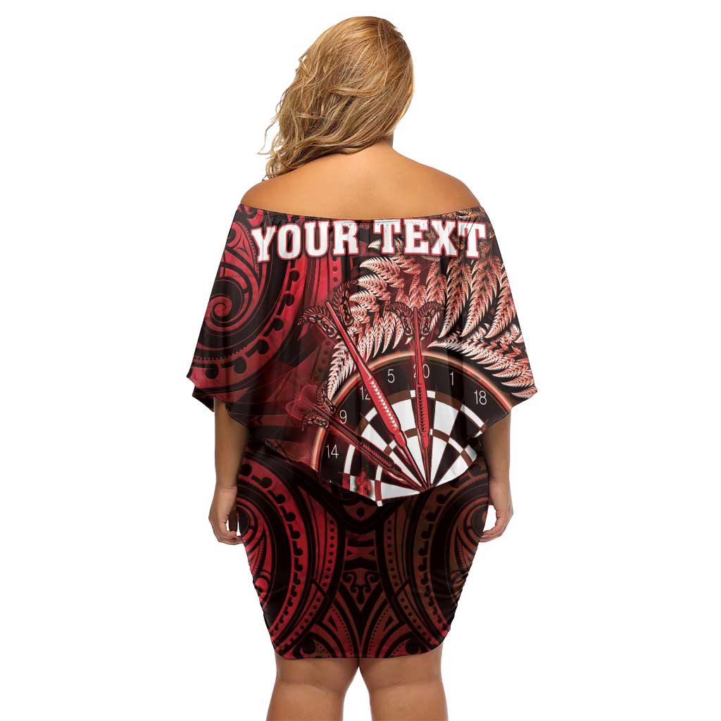 Personalised New Zealand Darts Family Matching Off Shoulder Short Dress and Hawaiian Shirt Maori Koru Dartboard Red Flame LT05 - Polynesian Pride