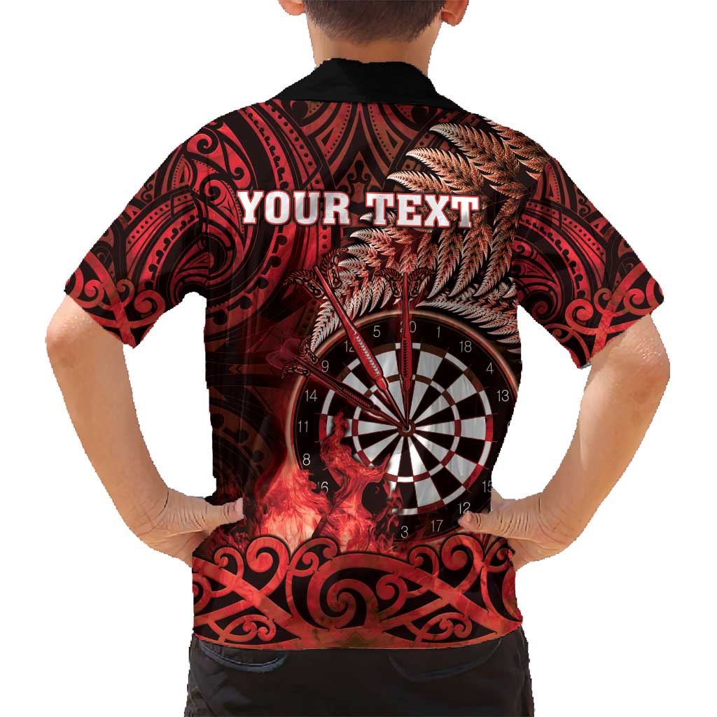 Personalised New Zealand Darts Family Matching Puletasi and Hawaiian Shirt Maori Koru Dartboard Red Flame LT05 - Polynesian Pride