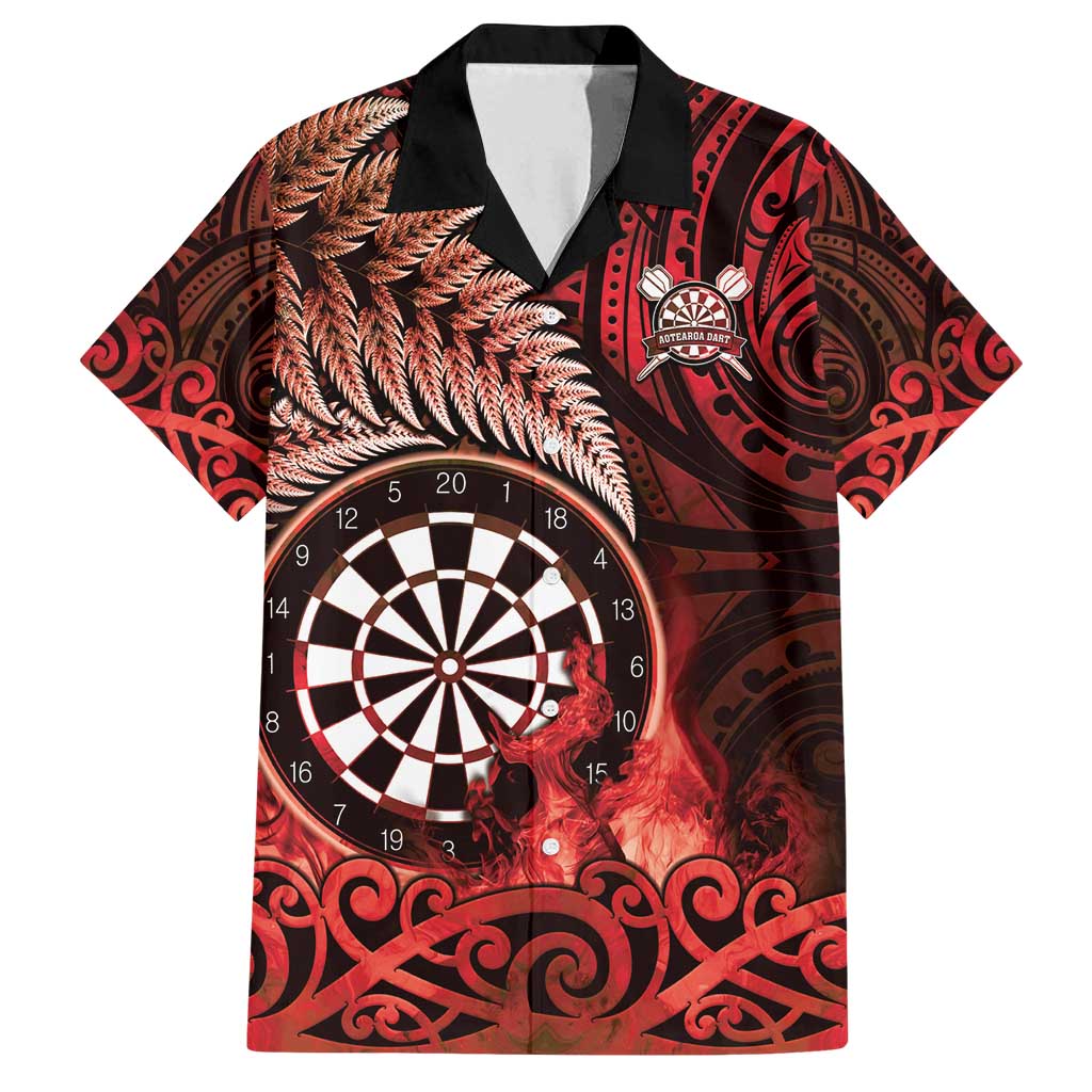 Personalised New Zealand Darts Family Matching Summer Maxi Dress and Hawaiian Shirt Maori Koru Dartboard Red Flame LT05 Dad's Shirt - Short Sleeve Red - Polynesian Pride