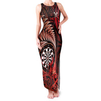 Personalised New Zealand Darts Family Matching Tank Maxi Dress and Hawaiian Shirt Maori Koru Dartboard Red Flame LT05 Mom's Dress Red - Polynesian Pride